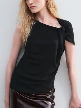 ZARA Flowing Crepe Top ZW Collection Black Size XL NWT